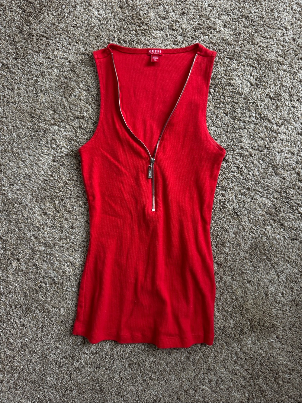 GUESS Red Zip-Front Ribbed Tank